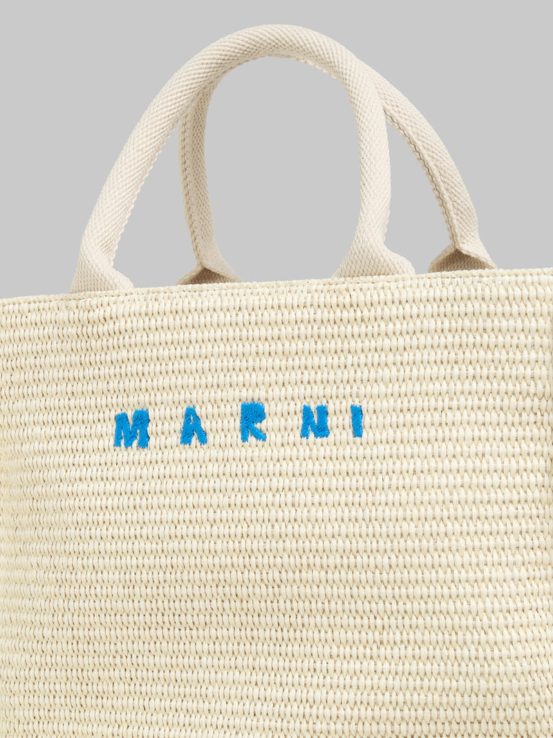 White raffia-effect Small Tote Bag