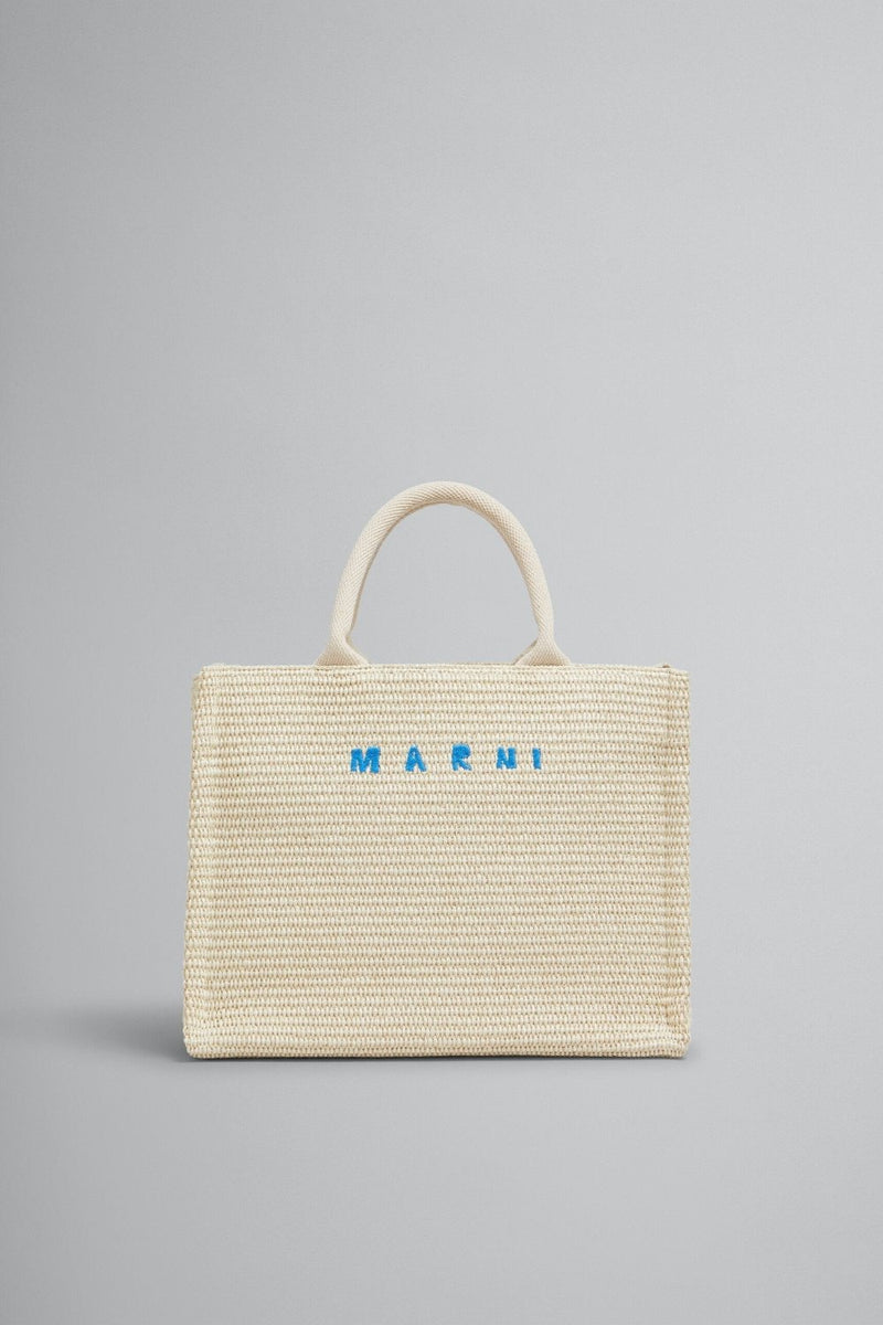 White raffia-effect Small Tote Bag