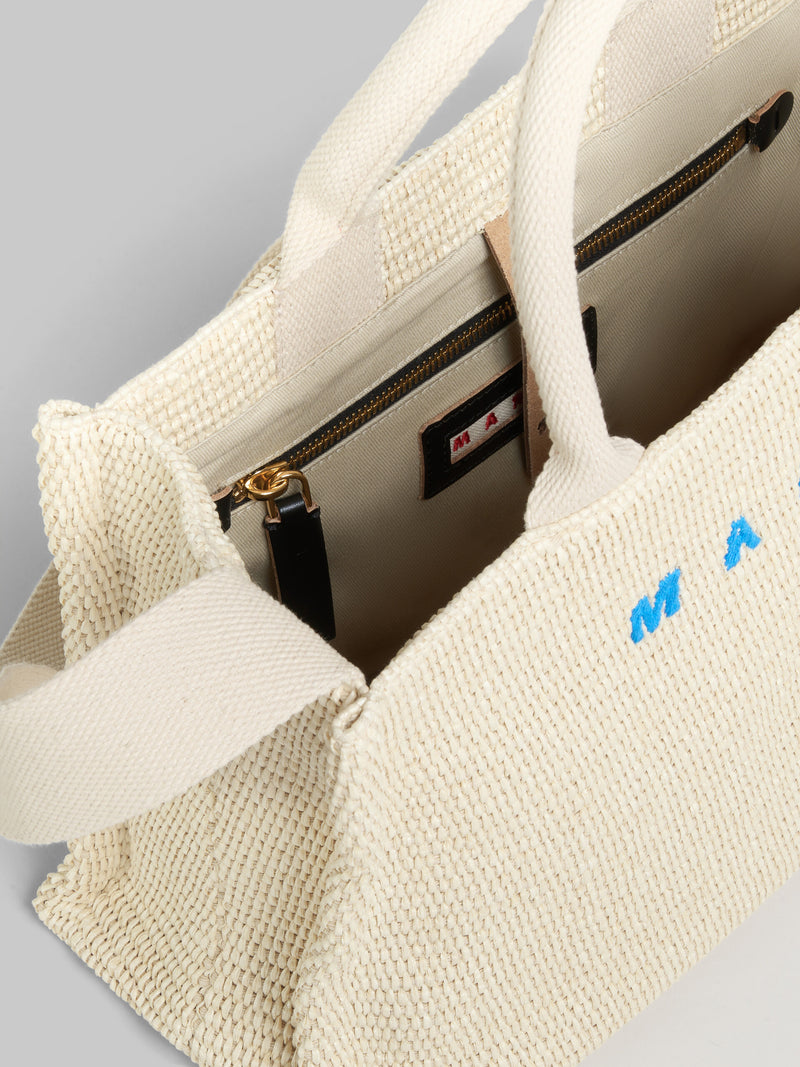 White raffia-effect Small Tote Bag