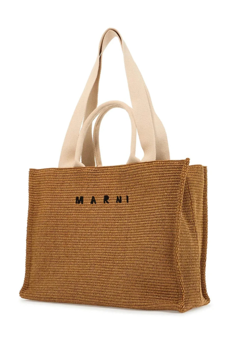 Brown Raffia Effect Large Tote Bag