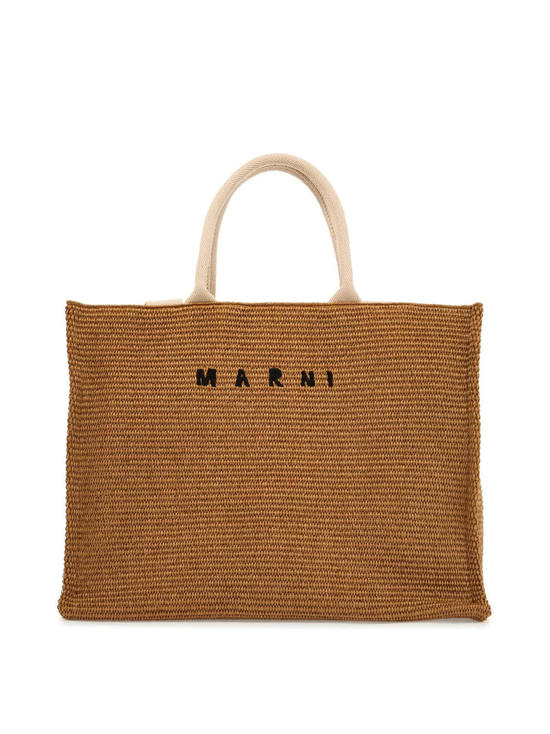 Brown Raffia Effect Large Tote Bag