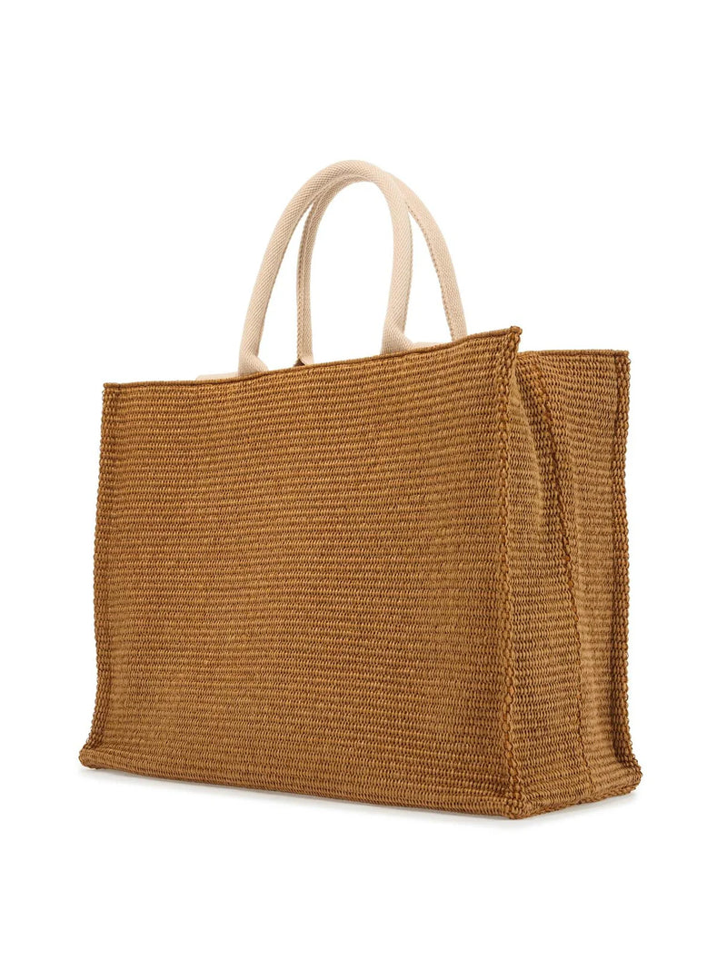 Brown Raffia Effect Large Tote Bag