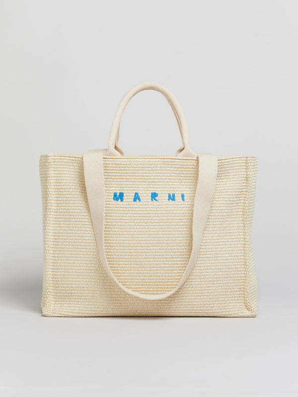 White raffia-effect Large Tote Bag