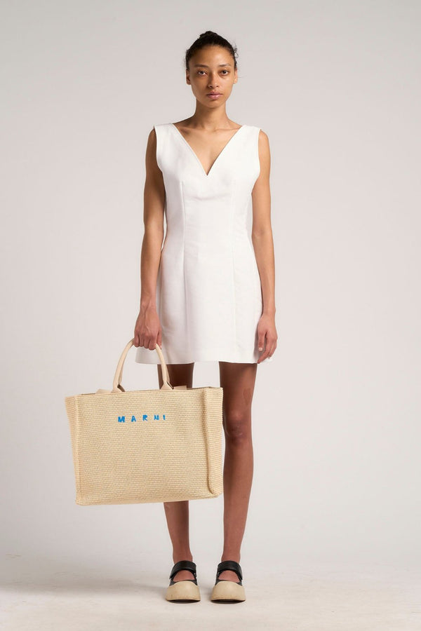 White raffia-effect Large Tote Bag