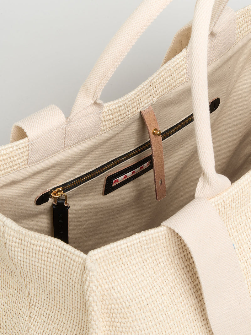 White raffia-effect Large Tote Bag