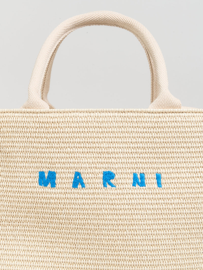 White Shopping tote bag raffia-effect fabric