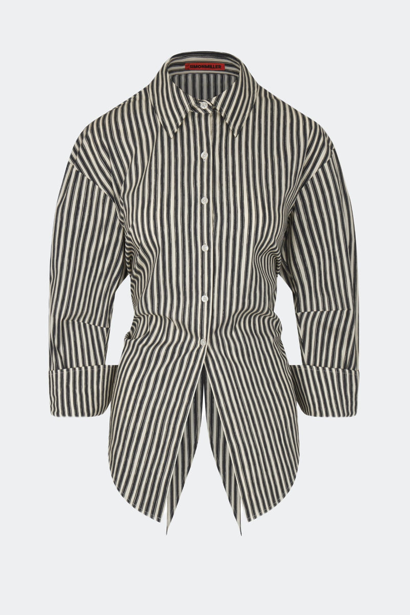 Loch Poplin Button Up Black-Rice Flour Stripe