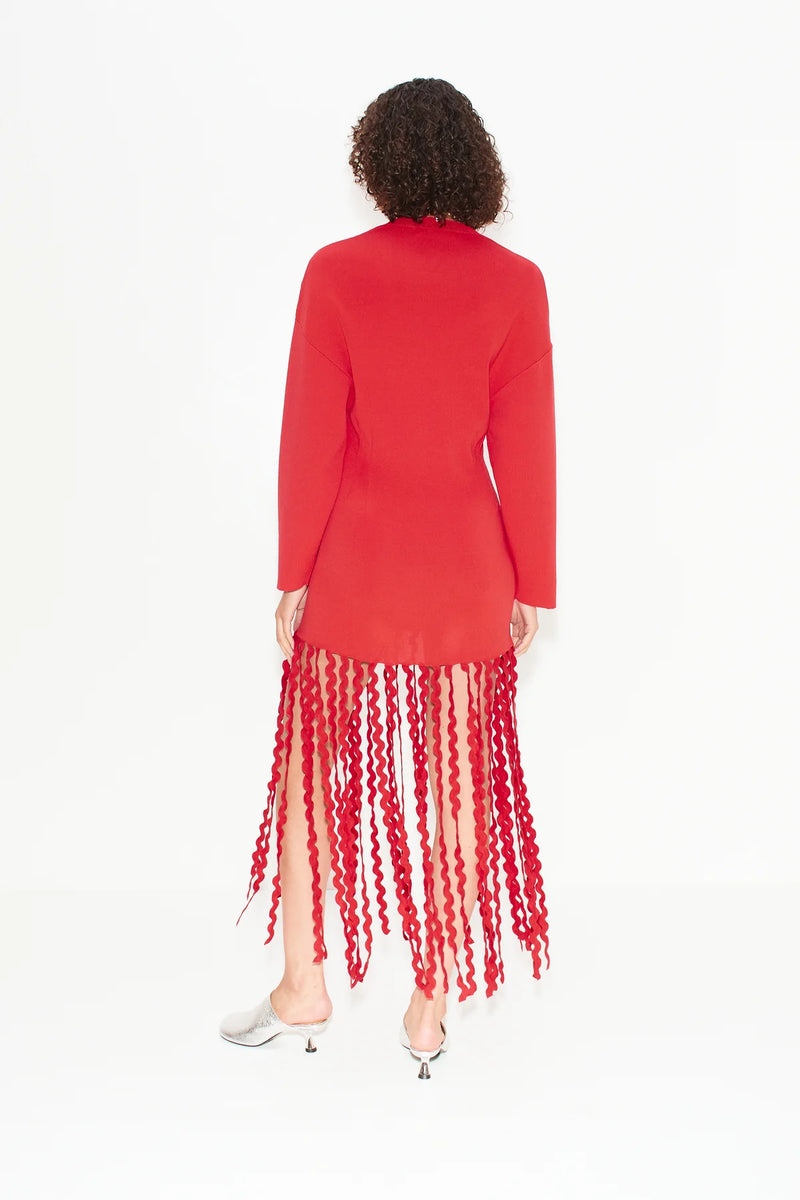 Wallis Knit Fringe Dress Cherry Red