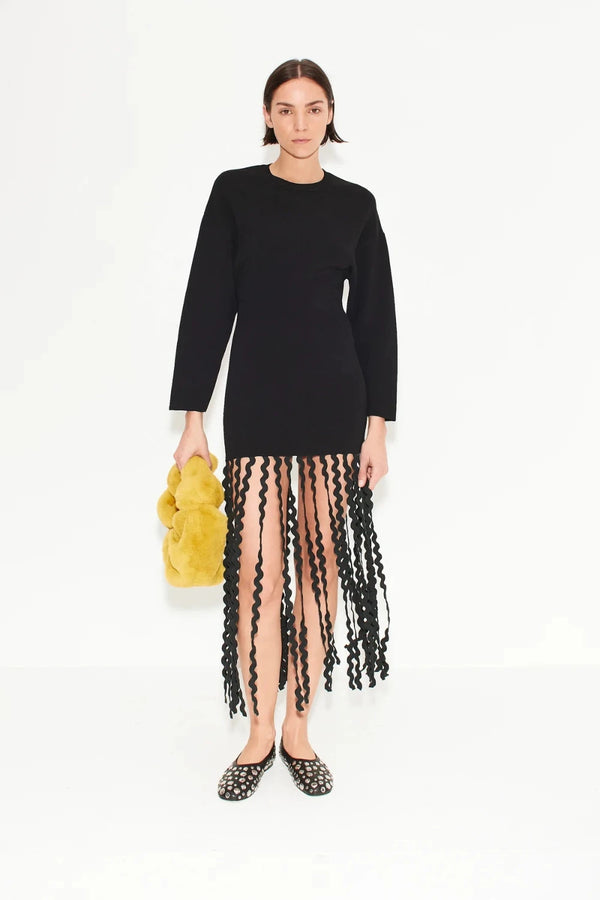 Wallis Knit Fringe Dress  Black