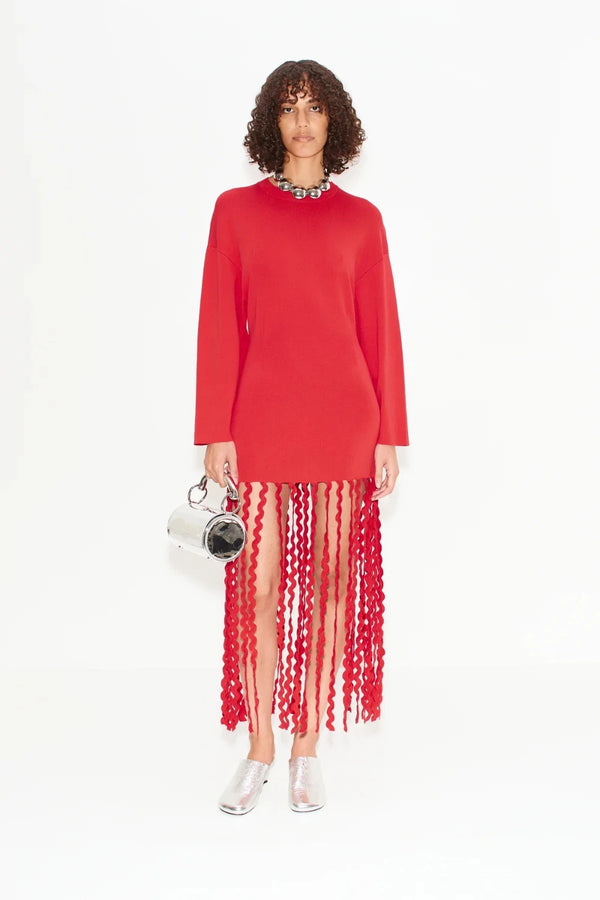 Wallis Knit Fringe Dress Cherry Red