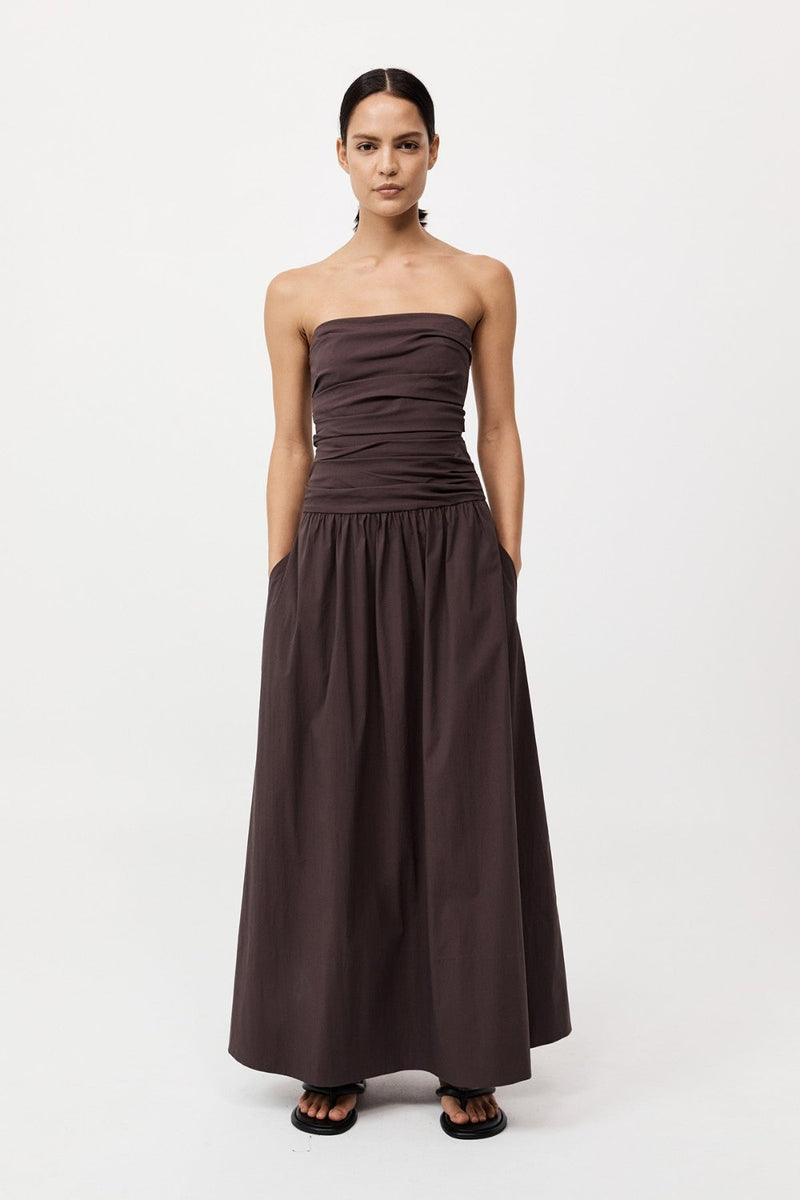 Gathered Strapless Tie Back Dress Chocolate Plum