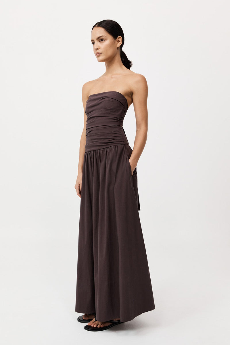 Gathered Strapless Tie Back Dress Chocolate Plum