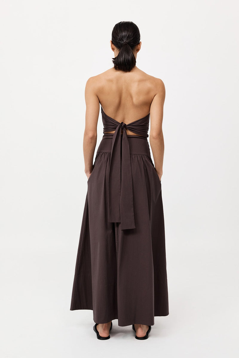 Gathered Strapless Tie Back Dress Chocolate Plum