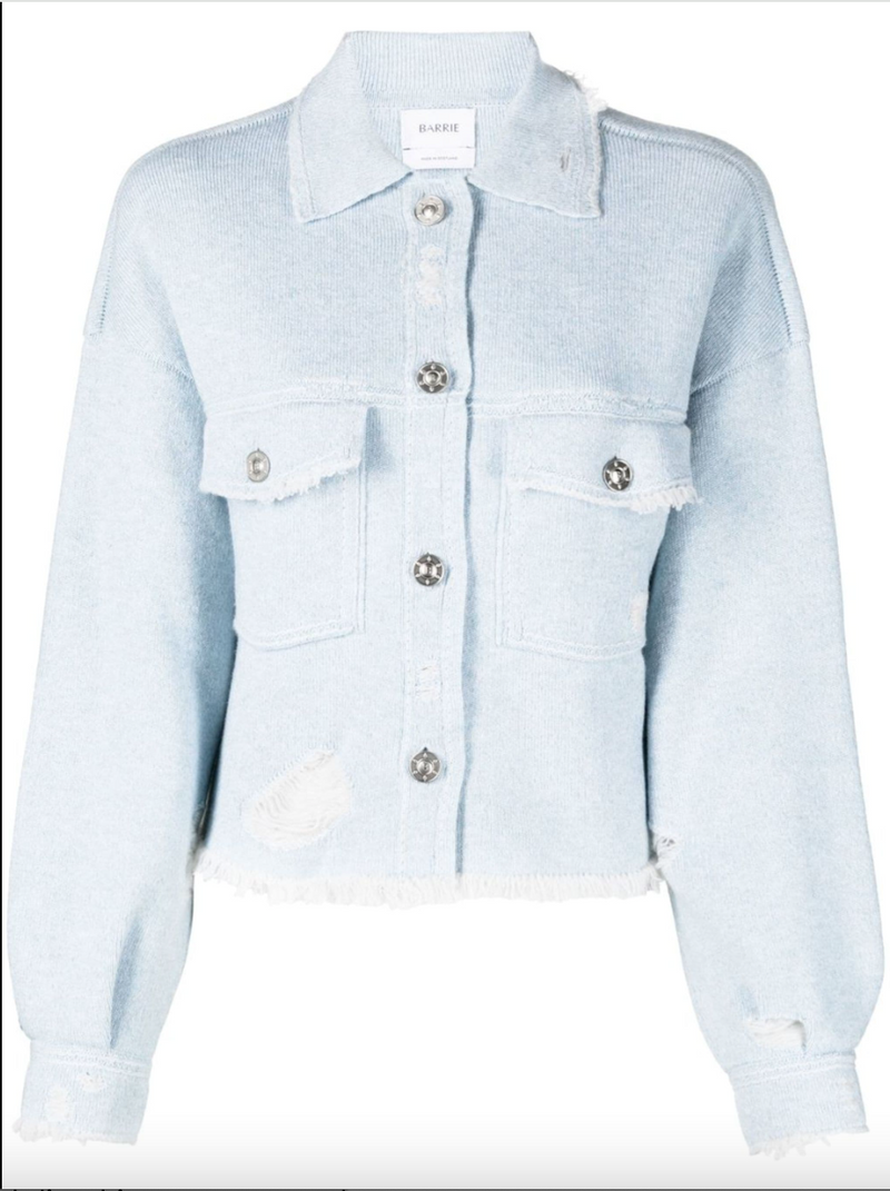 Denim Fringed Cashmere and Cotton Jacket