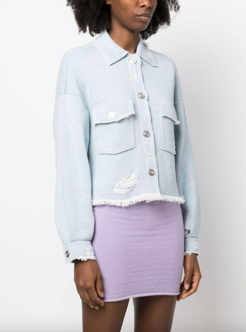 Denim Fringed Cashmere and Cotton Jacket