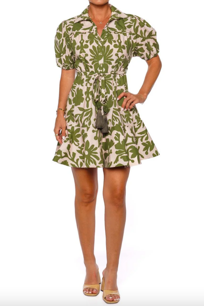 Guapi Mini Dress with Belt Green