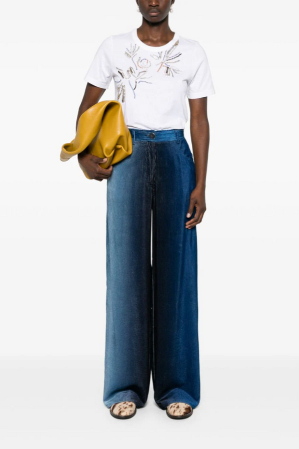 Degrade Denim Velvet Wide Leg Pants