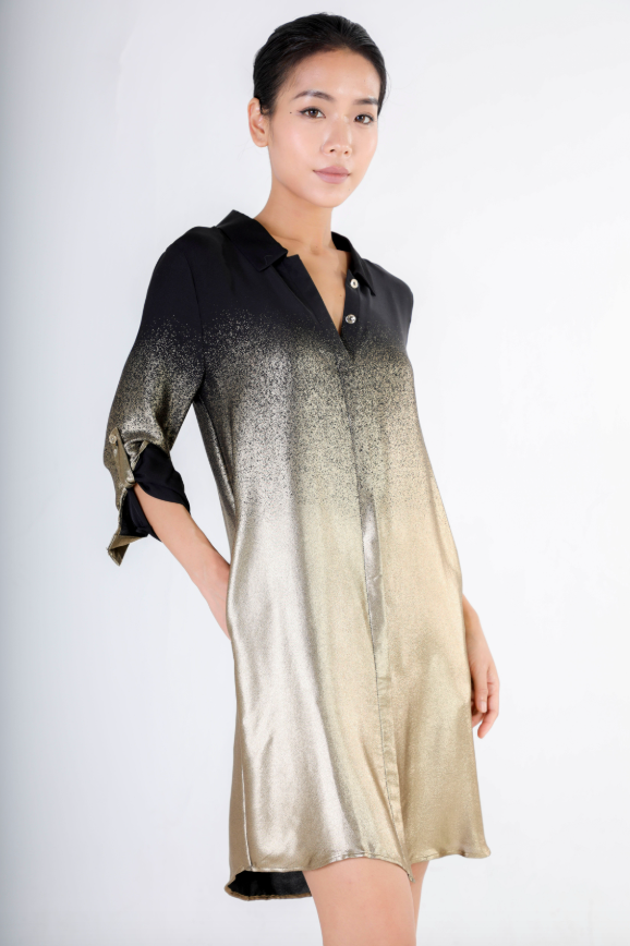 Short Shirtdress in Black to Gold Ombre