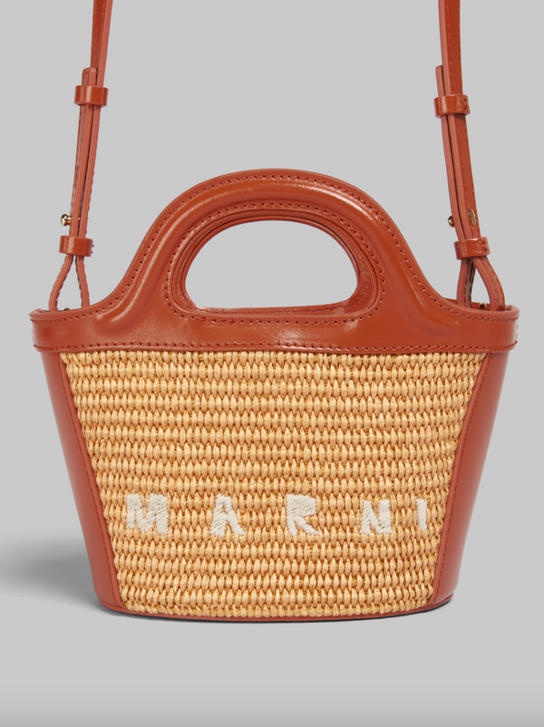 Tropicalia Micro bag in Brown Leather and Raffia Effect Fabric