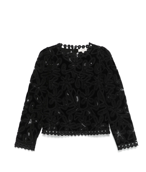 Alice Embroidery Velvet LS Top Black