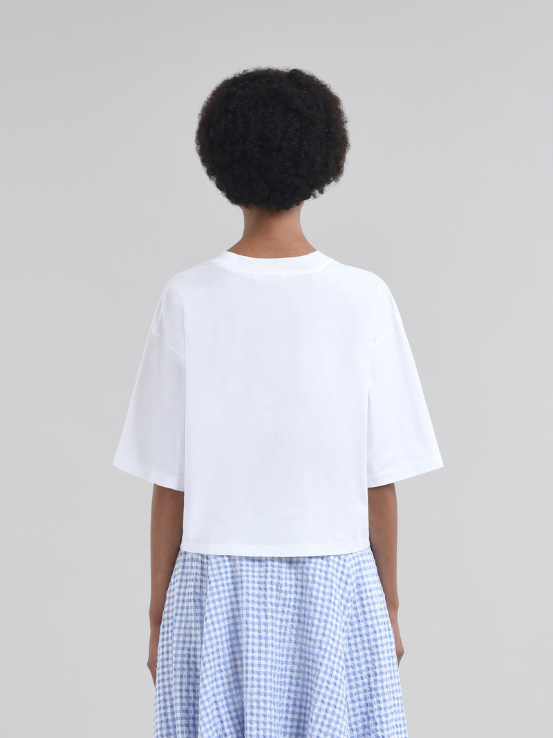 White jersey cotton T-shirt with checked Marni logo