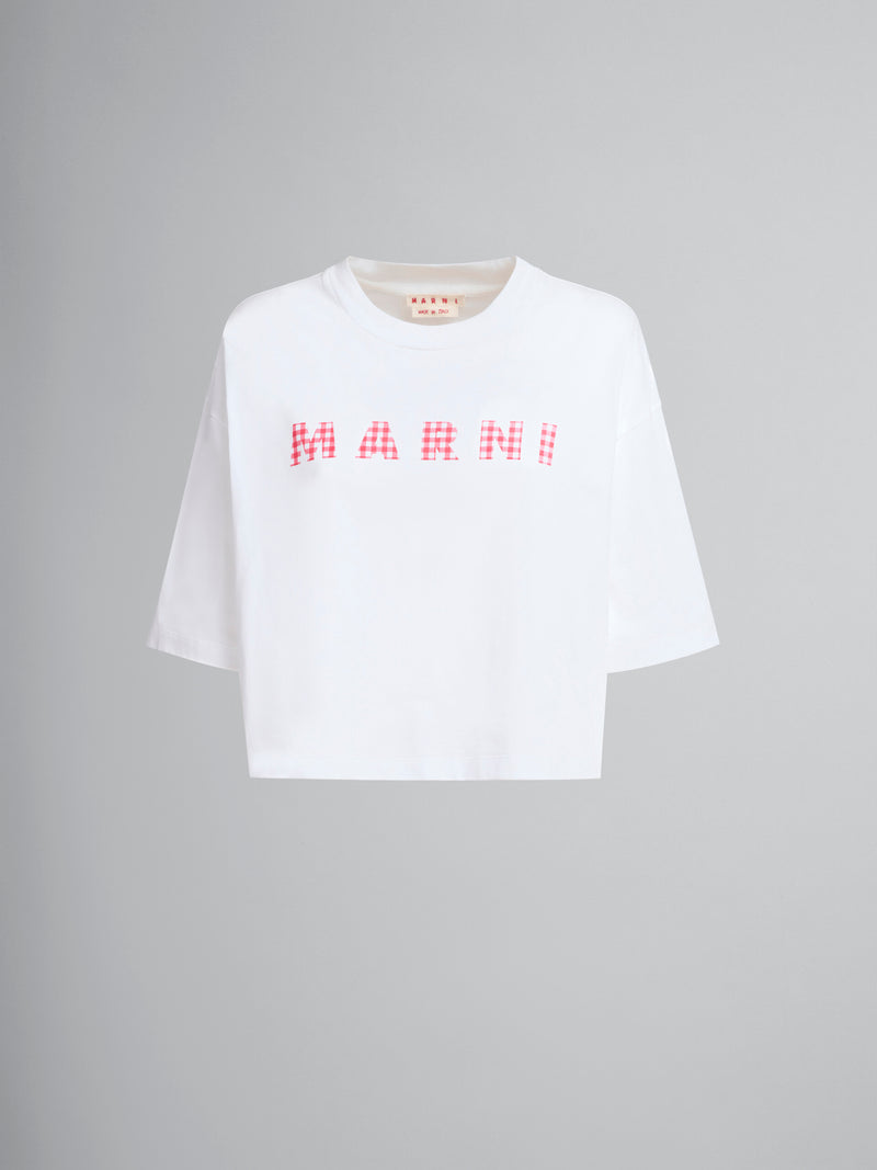 White jersey cotton T-shirt with checked Marni logo