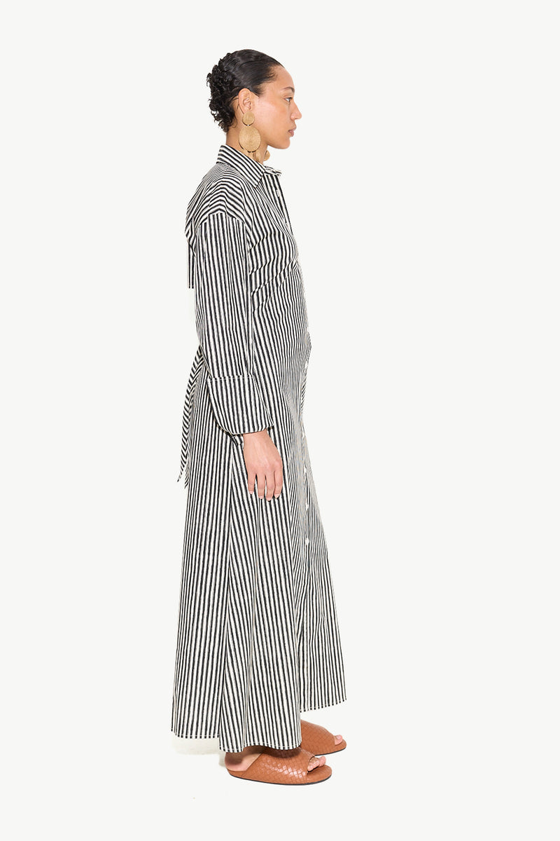 Loch Poplin Maxi Dress Black-Rice Flour Stripe