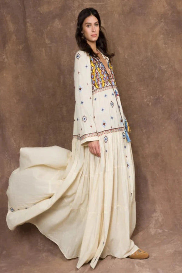 Wide Caftan with Embroidered Bib