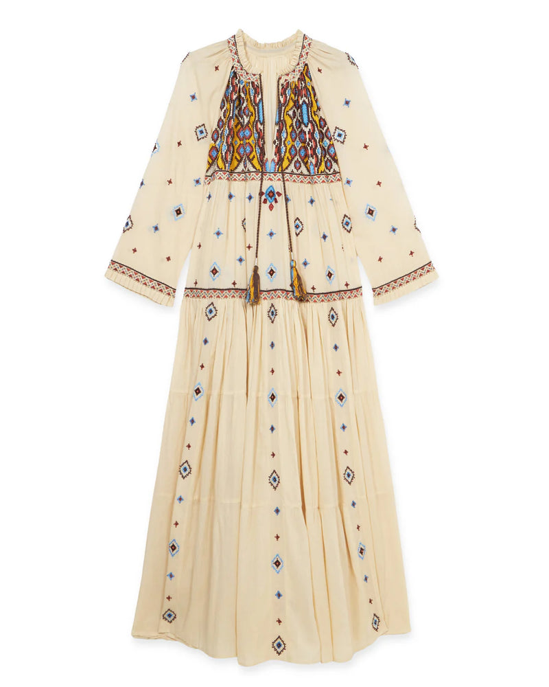 Wide Caftan with Embroidered Bib