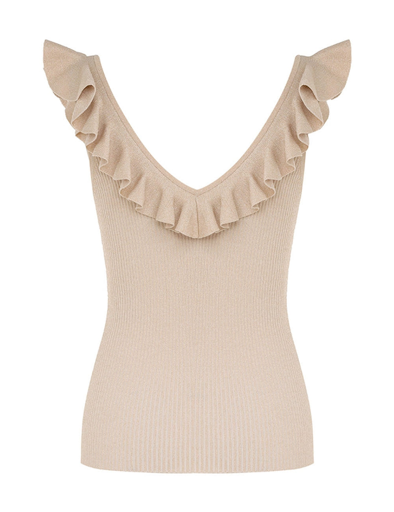 Halliday Frill V-Neck Top Cream