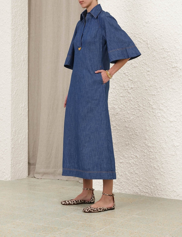 Illustration Denim Midi Dress Railway Blue