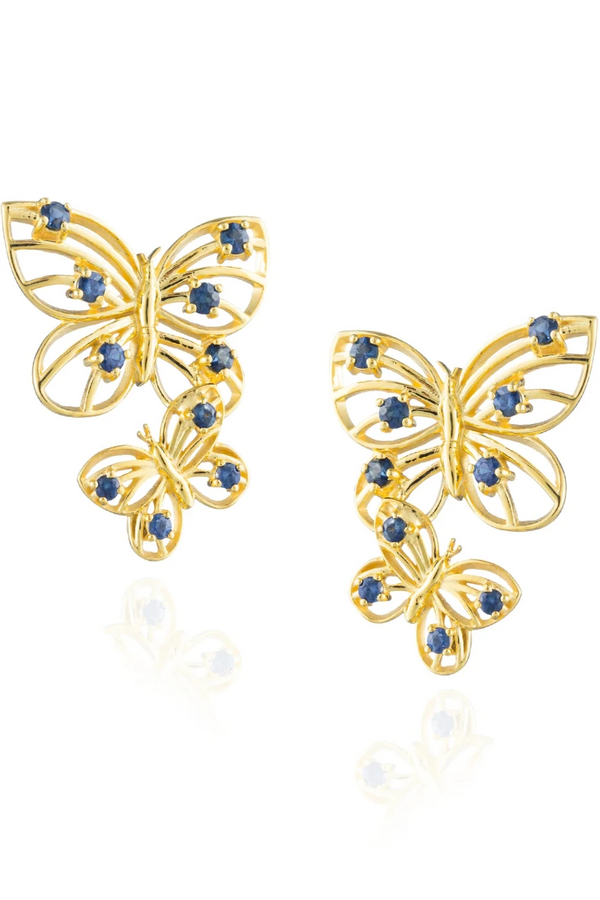 925 Silver Earrings plated in 18k Yellow Gold with Blue Sapphire