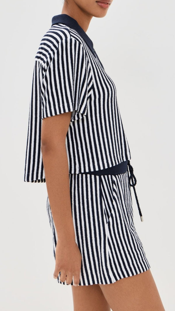 Ireland SS Cropped Camp Shirt Midnight Stripe