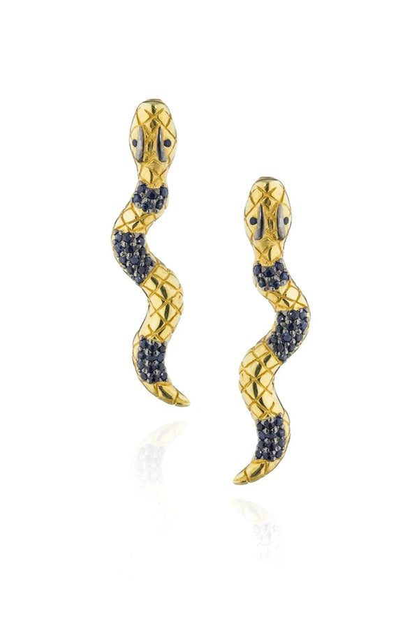 925 Silver Snake Earrings with Blue Sapphires