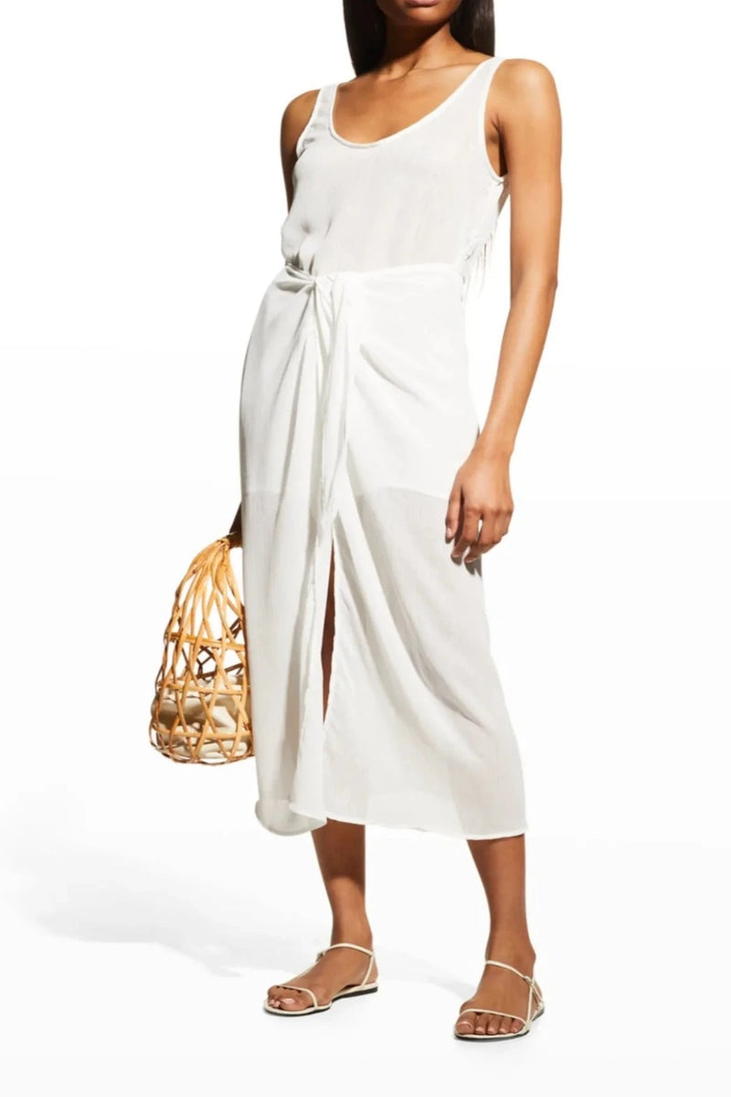 The D.K. Midi Wrap Dress in Linen White