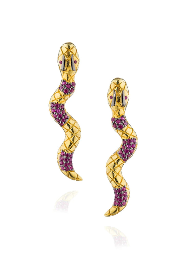 925 Silver Snake Earrings with Ruby Sapphires