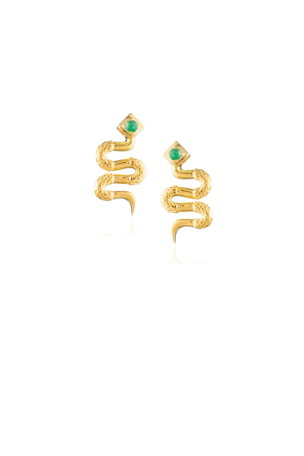 925 Silver Serpentine Earrings with Emerald