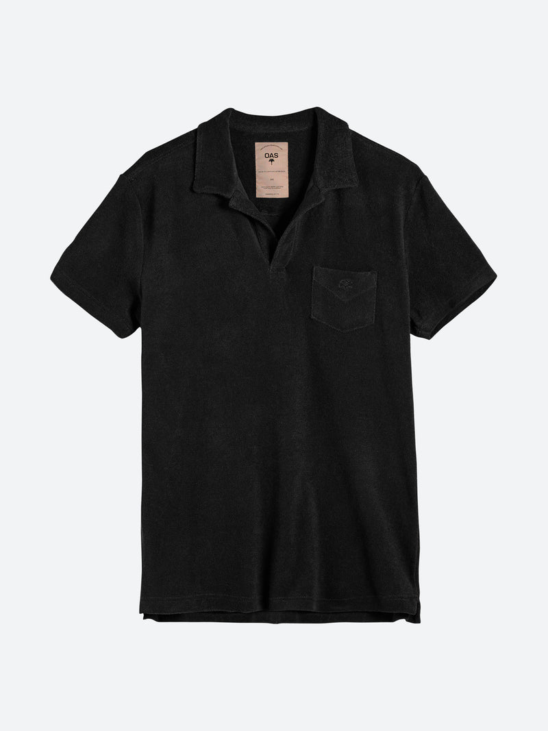 black short sleeve polo shirt in terry fabric