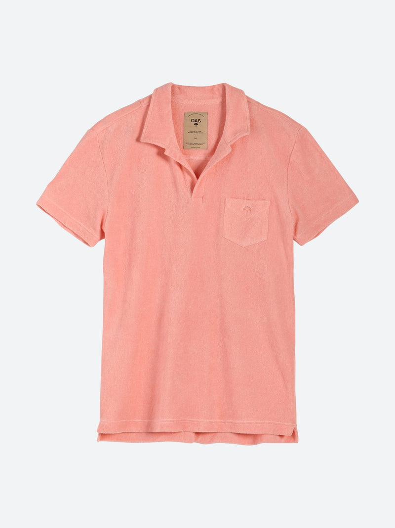 salmon pink grey short sleeve polo shirt in terry fabric