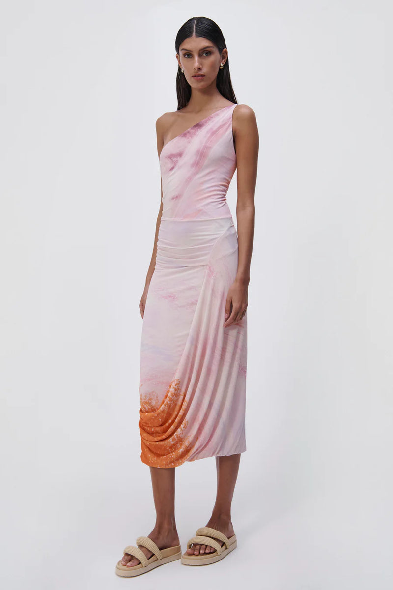 Havana Marble Printed Jersey Asymmetrical Midi Dress (Final Sale)