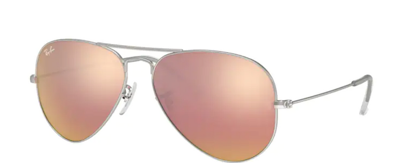 RAY-BAN Aviator Large Metal Matte Silver Light Brown Mirror Pink SUNGLASSES